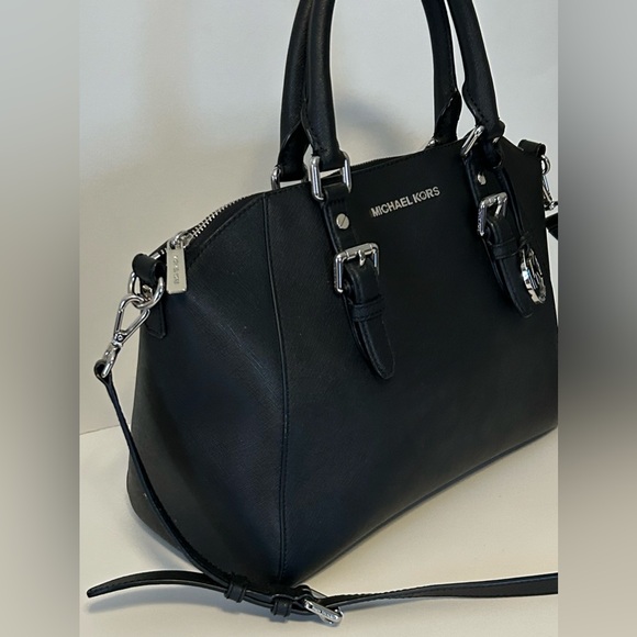 Michael Michael Kors Black Ciara Saffiano Leather Satchel Crossbody - Picture 3 of 10